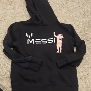 Messi Kids Black Hoodie with Pink Graphic